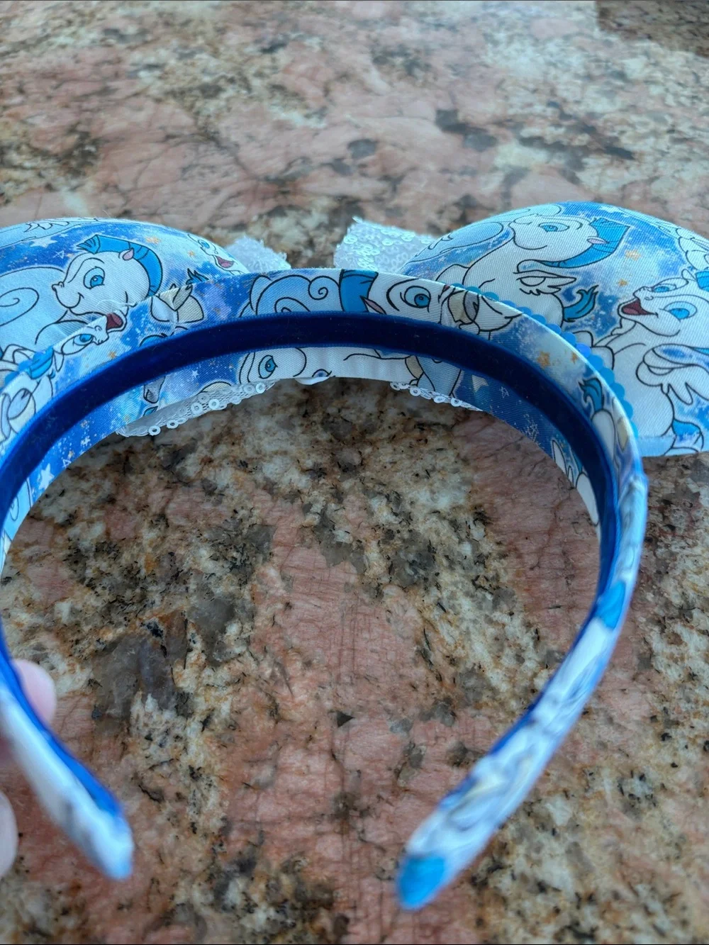 Pegasus Disney-Inspired Mouse Ear Headband with White Sequin Bow